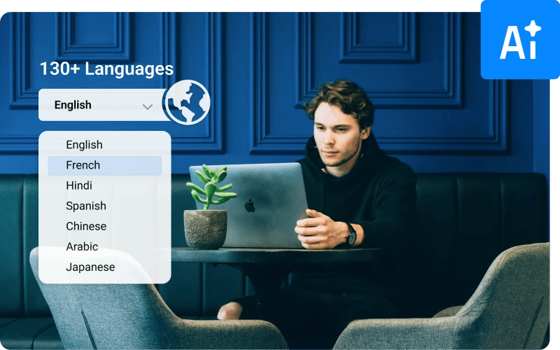 Imagem mostrando que o tradutor de documentos do Transmonkey pode traduzir mais de 130 idiomas