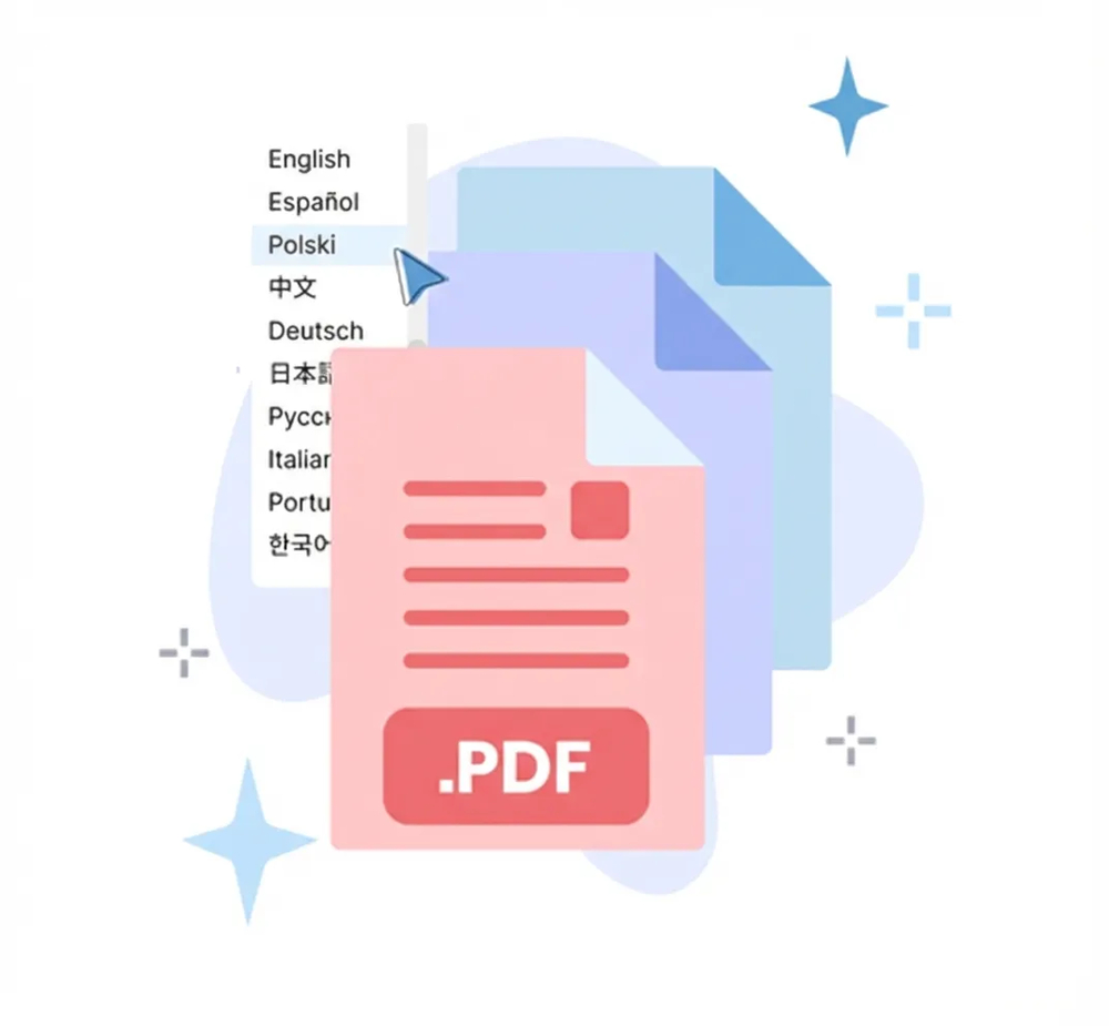 Obraz pokazujący, że tłumacz PDF AI obsługuje wiele języków