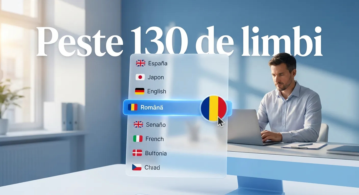 Imagine care arată că traducătorul de documente Transmonkey poate traduce în peste 130 de limbi