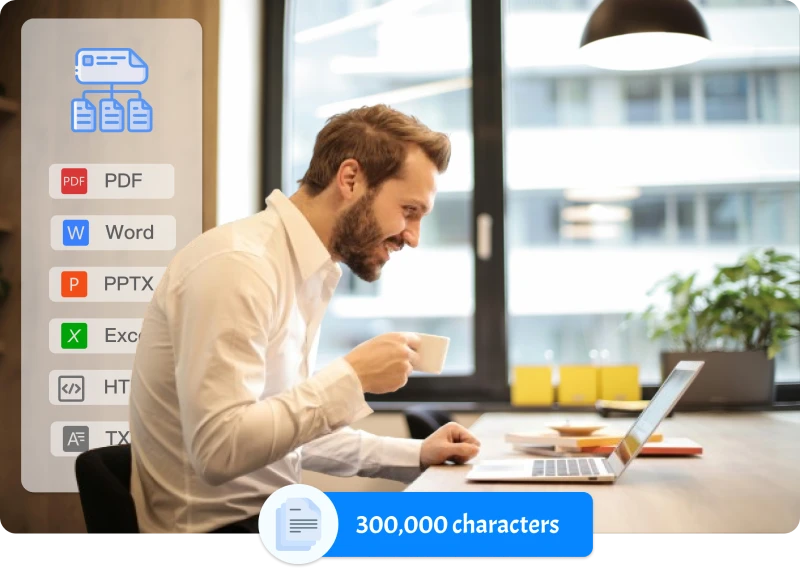 صورة تظهر أن مترجم مستندات Transmonkey يمكنه التعامل مع أي تنسيق وبأي حجم