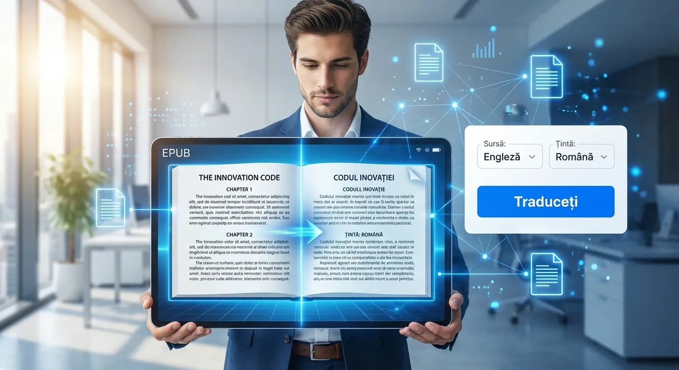 Imagine care prezintă funcția traducătorului de documente Transmonkey