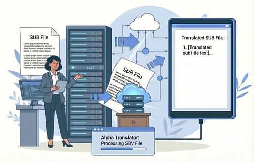 An illustration showing that SUB files can be translated into multiple languages.
