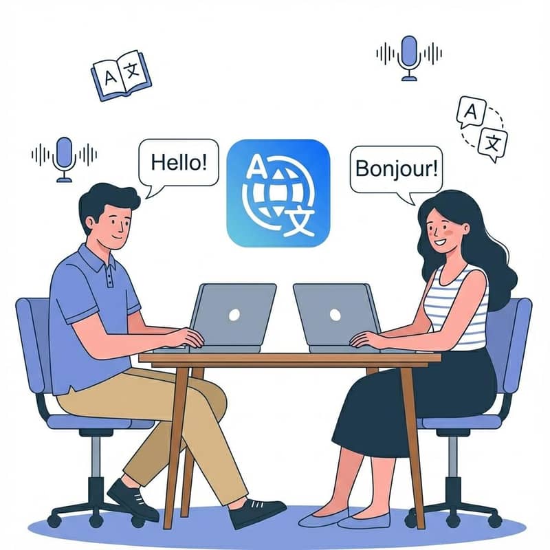 Illustration montrant deux personnes ayant une conversation interculturelle